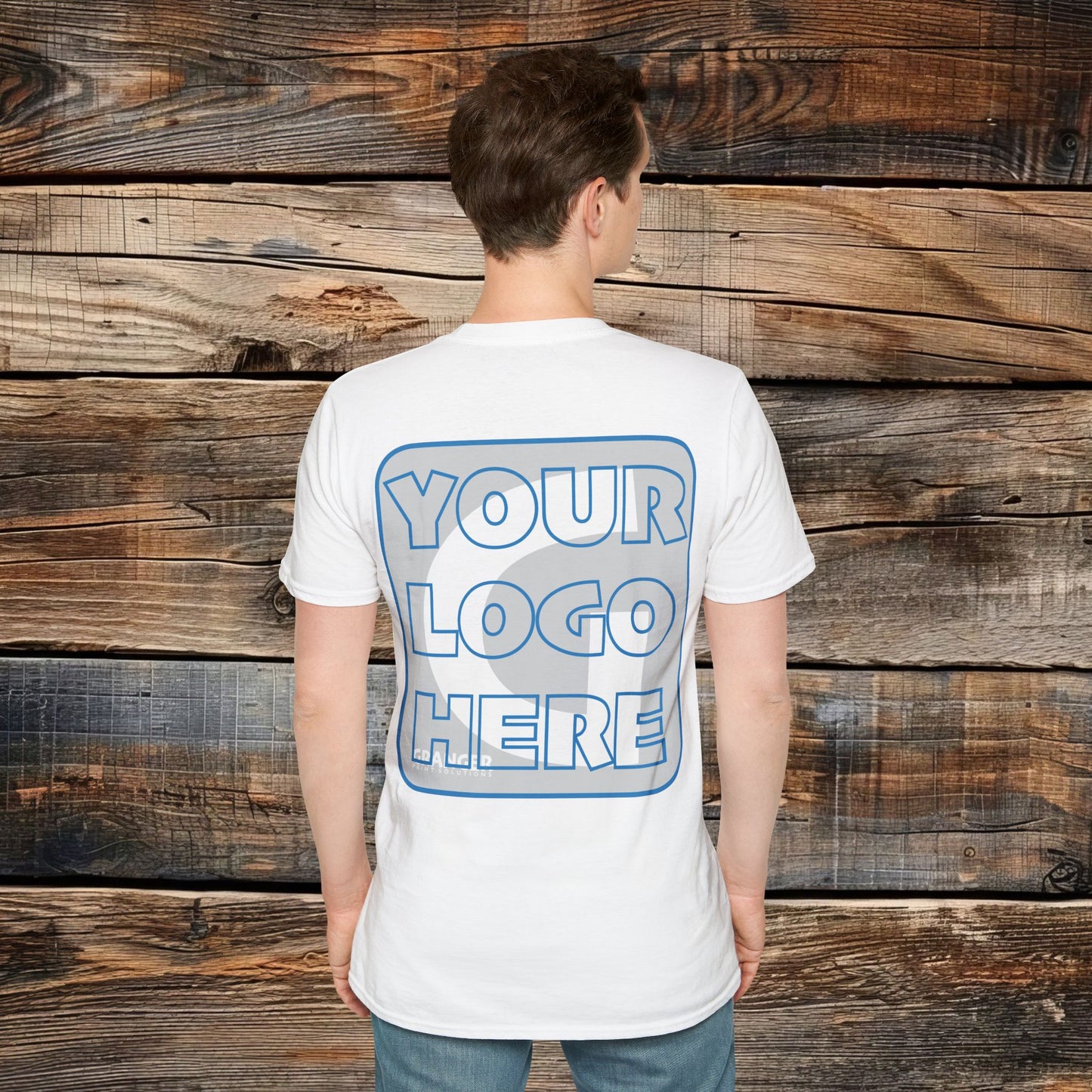 Custom Unisex Back Logo Tee — Gildan 100% Cotton (8 colors)
