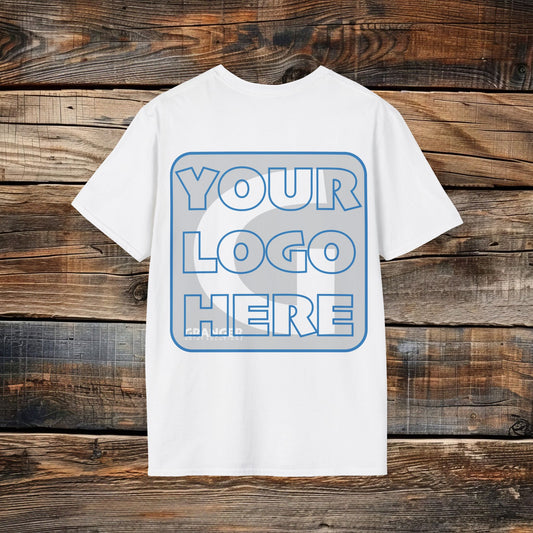 Custom Unisex Back Logo Tee — Gildan 100% Cotton (8 colors)