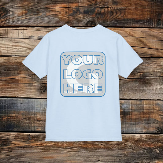 Custom Kid's Back Logo Tee — Gildan 100% Cotton (10 colors)