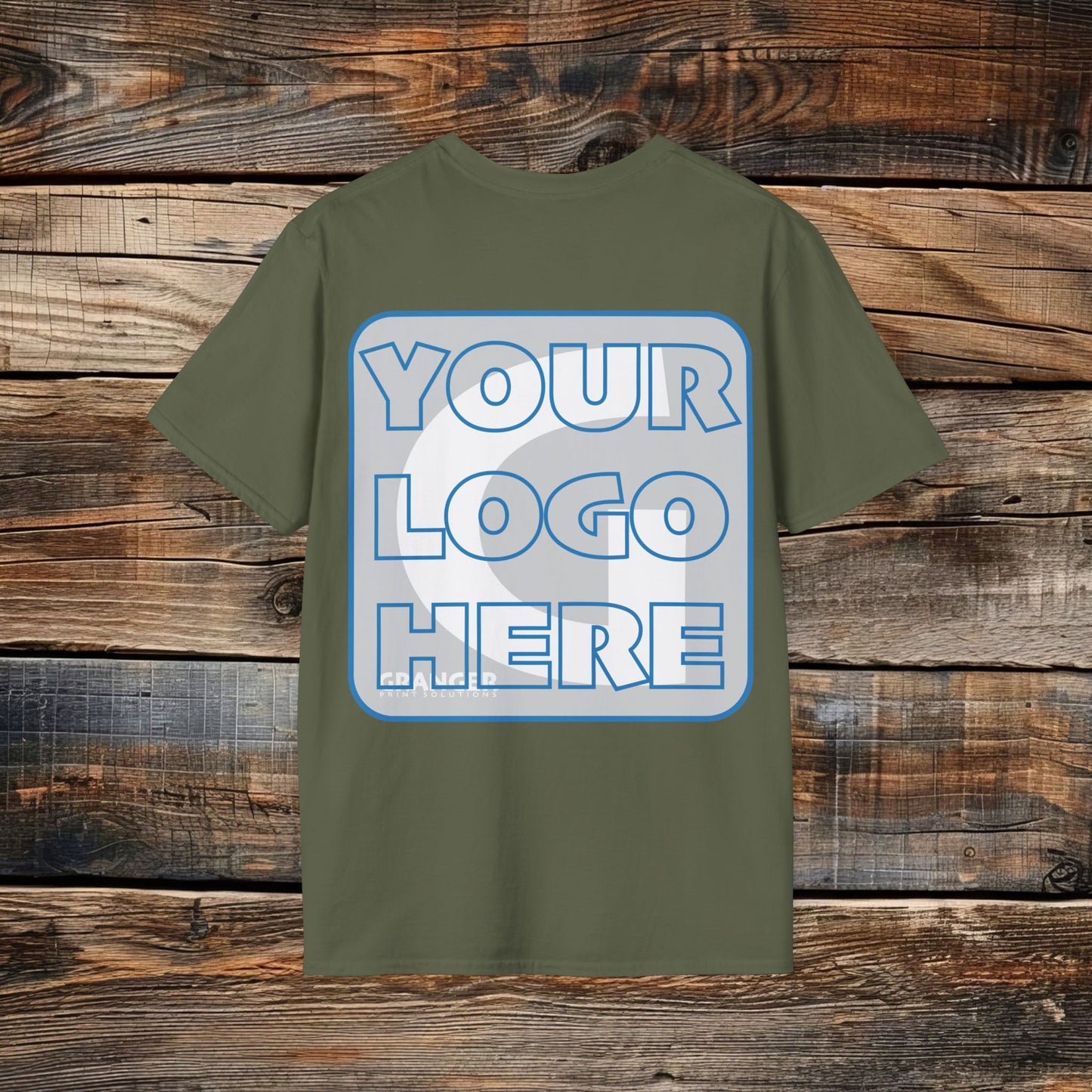 Custom Unisex Back Logo Tee — Gildan 100% Cotton (8 colors)